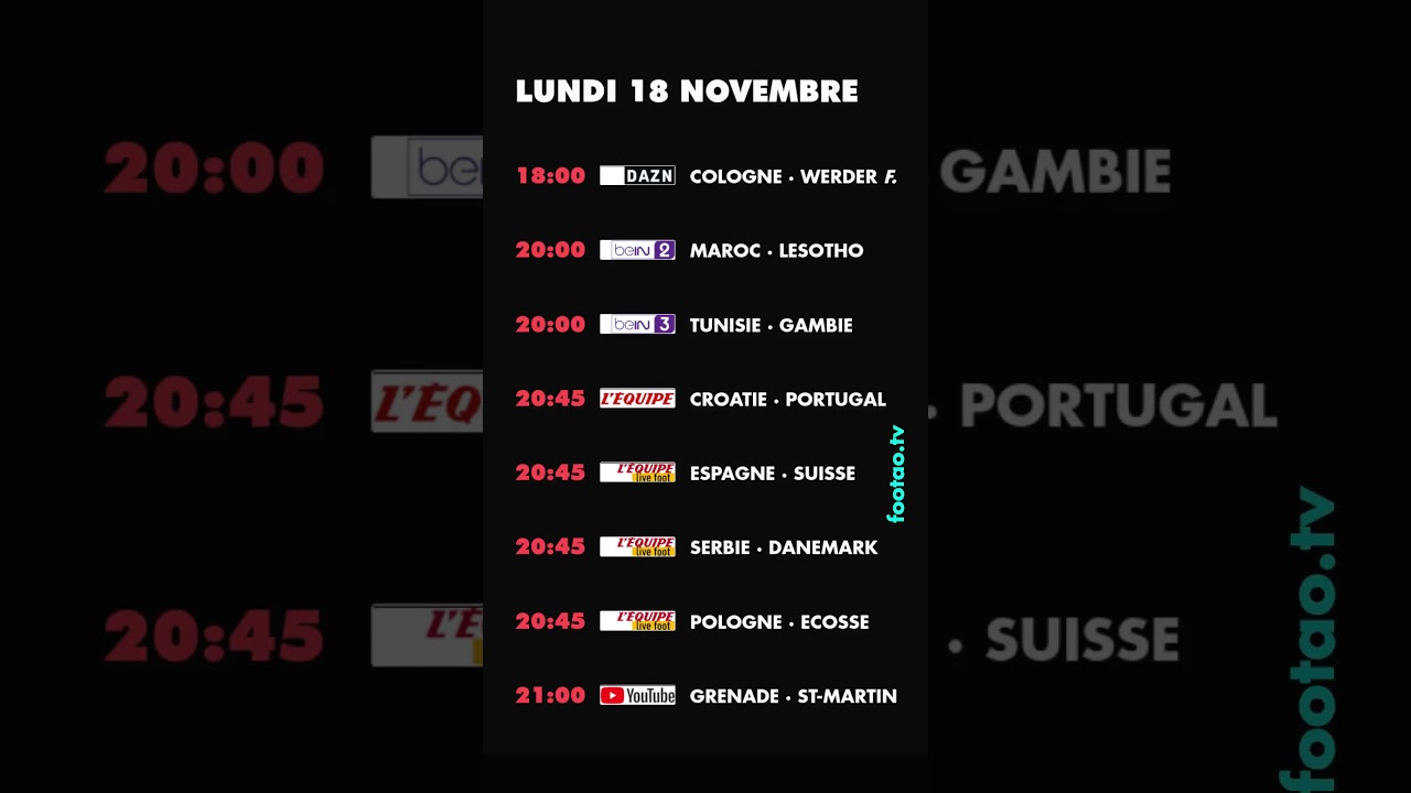 foot à la TV aujourd'hui lundi 18 novembre. Programme TV foot ce soir #foot #TV #match #ProgrammeTV