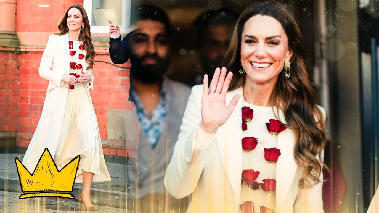 Princess Kate Stuns in White Coat & Red Rose Garland on Leicester's Golden Mile